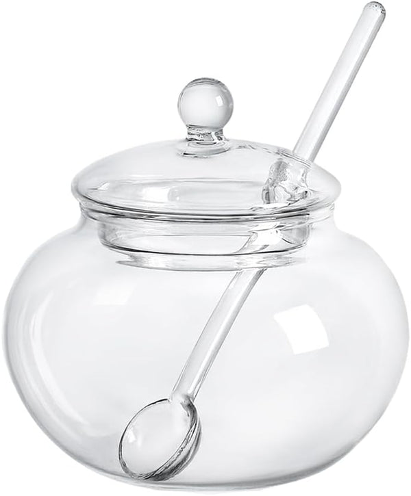 123Arts Clear Glass Sugar Bowl with Lid and Serving Spoon, 8 Ounces
