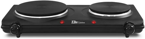 Elite Gourmet EDB-302BF# Electric Hot Plate, Countertop Double Cast Iron Burner, 1500 Watts, Black