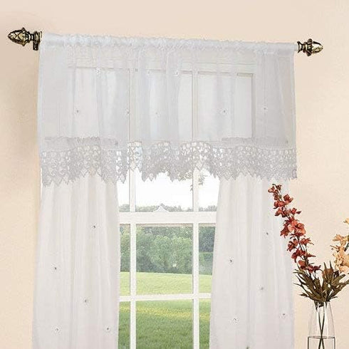 Violet Linen Daisy Design Sheer Kitchen Curtain Set, 3pc (18 * 60" Valance + 2pcs 30 * 36" Tiers)