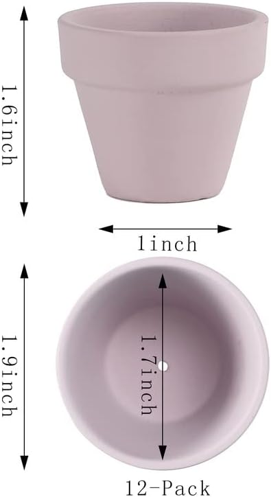 Yishang 1.9 Inch Tiny Pink Terracotta Pots, Pack of 12 Mini White Clay Planters with Drainage Holes for Tiny Cactus