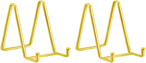 2 Pack Metal Square Wire Plate Stands, 4.5 Inch Display Holder for Book, Decorative Plate, Photo (Gold)
