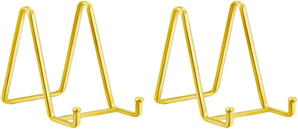 2 Pack Metal Square Wire Plate Stands, 4.5 Inch Display Holder for Book, Decorative Plate, Photo (Gold)