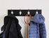 HIGH & MIGHTY 515708 Coat Rack 4 Hook Rail, Easy Tool-Free Dry Wall Installation, Holds up to 30lbs, Black & Silver