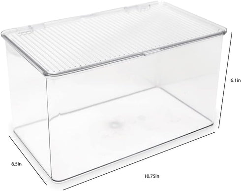 Isaac Jacobs Large Clear Stackable Organizer Bin (10.75” x 6.5” x 6.1”) w Hinged Lid - BPA-Free Food Safe Storage Box
