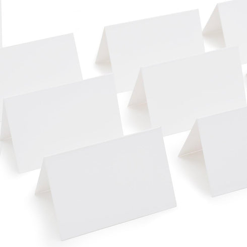 AZAZA 50 Pcs White Blank Place Cards - Textured Table Tent Cards for Weddings, 2.5" x 3.75"