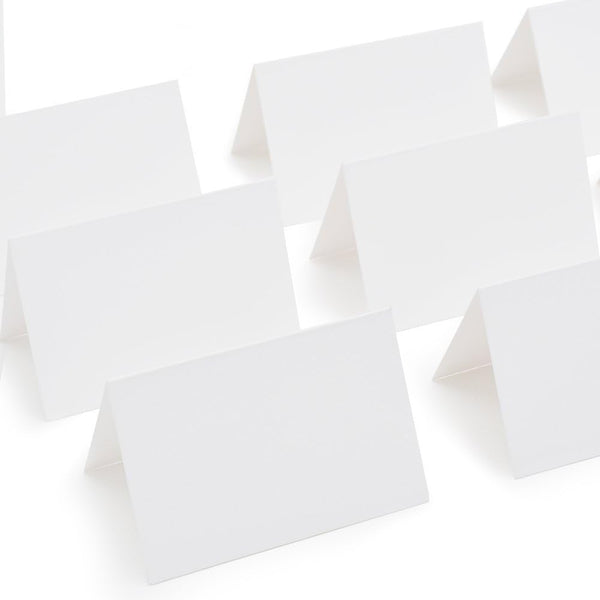 AZAZA 50 Pcs White Blank Place Cards - Textured Table Tent Cards for Weddings, 2.5" x 3.75"