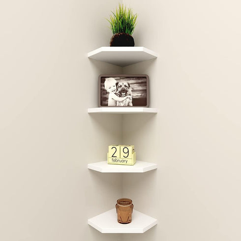 7-Inch Set 2, WELLAND Floating Corner Shelves of Wall Mounted Storage Shelf with White Finish for Bedroom, Living Room