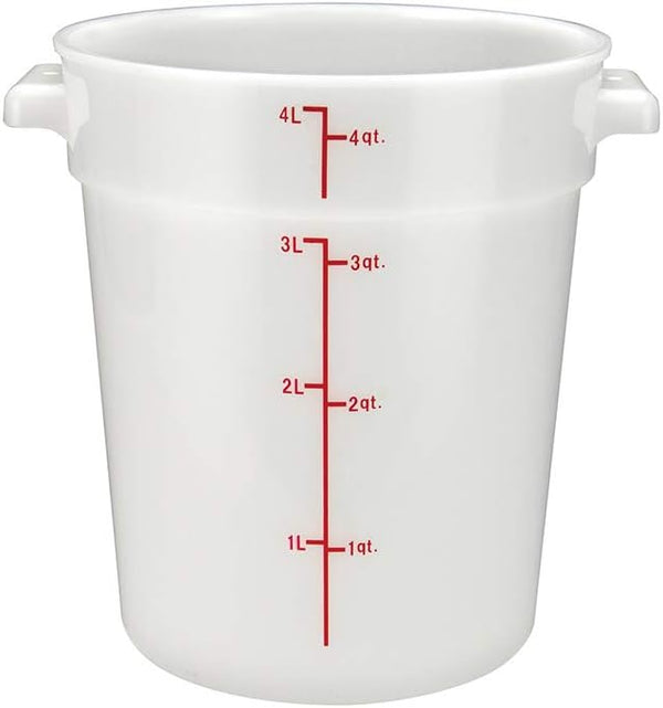 Winco Heavy-Duty Round Food Storage Container, 4 Quart, White