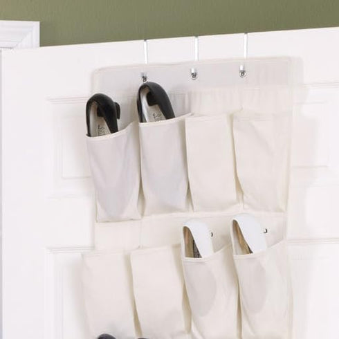 24 Packet Household Essentials Over The Door Shoe Storage Organizer, Natural Canvas