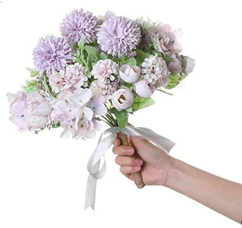 6 Pack Artificial Flowers, Realistic Fake Faux Peony Silk Hydrangea Plastic Carnations Daisy Arrangements for Wedding