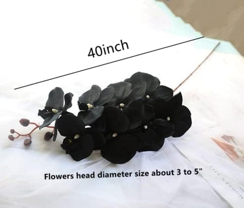 Rikyo 8 Heads Faux Black Orchid, 40" Bouquets 2 Stem Phalaenopsis Fake Flowers for Home Decoration, Office Decor,