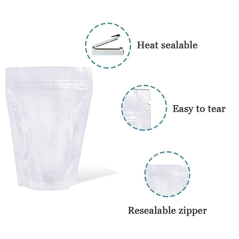 PABCK 100 Pack Clear Resealable Stand Up Bags, Heat Seal Zipper Lock Reusable Storage Pouches for Food Storage