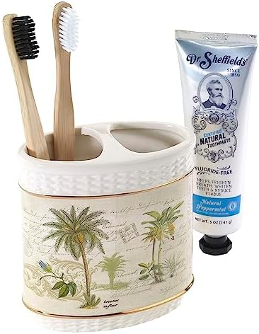 Avanti Linens Colony Palm Collection - Ceramic Toothbrush Holder, Tropical Inspired Bathroom Accessories