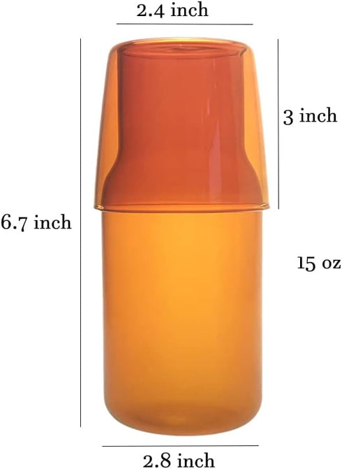 Sizikato 15 Oz Clear Glass Bedside Night Carafe with Tumbler Glass for Water.