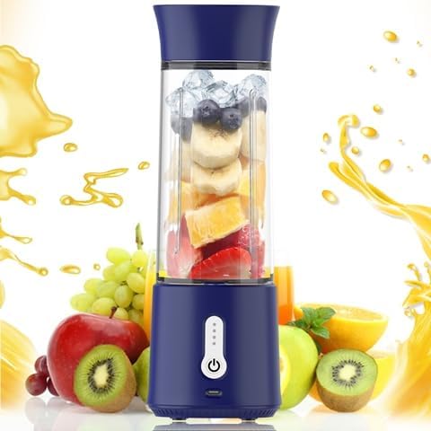 Vortex A7-BLUE Portable Blender, BPA Free, Rechargeable with Six Stainless Steel Blades, 500ml for Smoothies and Juice