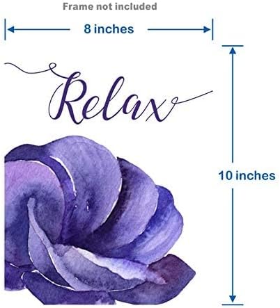heshengzaixian Purple Flower Bathroom Wall Art Print, Mauve Rose Floral Relax Soak Unwind Quotes, Set of 4, 8X10in