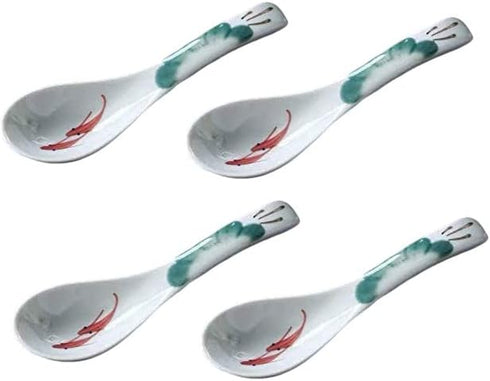 Ceramic Soup Spoons Set of 4, Chinese Style Glaze Porcelain Rice Spoons, Dark Green Asian Tableware