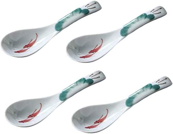 Ceramic Soup Spoons Set of 4, Chinese Style Glaze Porcelain Rice Spoons, Dark Green Asian Tableware