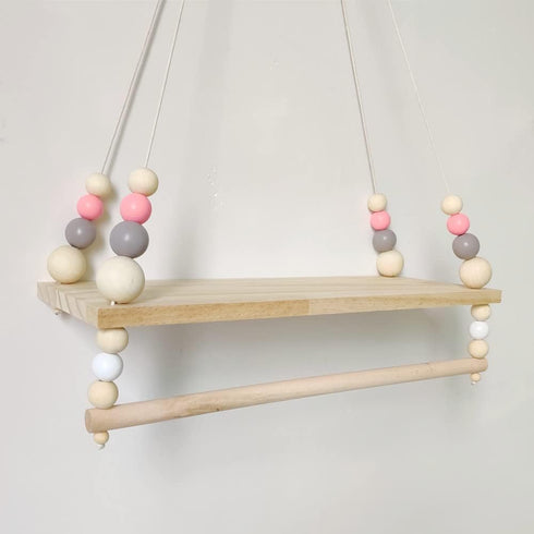 Macrame Wall Hanging Shelf, Hanging Shelves with Wooden Beads, Floating Shelf for Bedroom, Living Room, Corridor