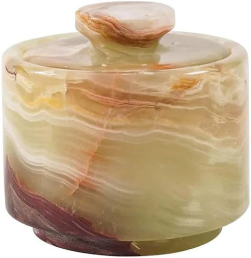 3" x 3" Marble Salt Cellar with Lid, 3.5oz Herb Pot & Candy Bowl for Modern Kitchen Countertop (Green Onyx)