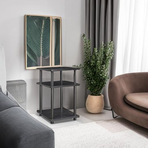 3-Tier Furinno TURN-N-TUBE Side Table, Square Modern End Table, Open Shelves Nightstand, Night Stand, Bedside Table