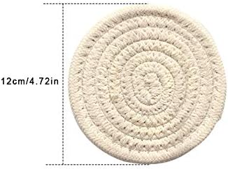 Gracelife 6pcs Round Drink Cup Mats, Pure Cotton Thread Weave, Absorbent Scald-proof Coasters, Beige