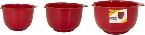 GLAD Mixing Bowls with Pour Spout, Set of 3 Non-Slip BPA Free Plastic, Dishwasher Safe Kitchen Cooking Supplies (Red)