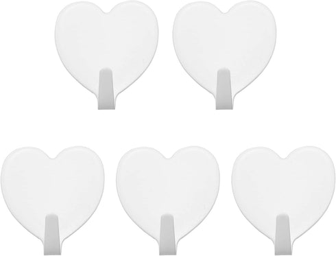 5PCS Stainless Steel Heart-Shaped Hooks, Multifunctional Self Adhesive Door Hooks, Wall Mounted Coat Rack, Milky White