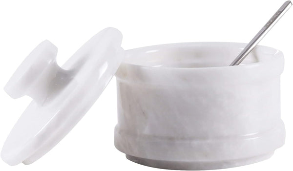 Radicaln Marble Salt Cellar, 4" Inch Handmade Sugar Bowl with Lid and Spoon, Spice Jar for Kitchen Storage