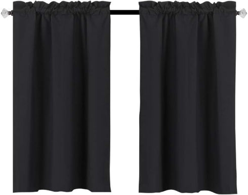 Easy Home 2 Panels Blackout Tier Curtain - Rod Pocket for Kitchen, Bathroom, Living Room, Light Blocking for Small