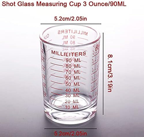 TIYOORTA Shot Glass Measuring Cup, 3 Ounce/90ML Liquid Heavy High Espresso Glass Cup, 2 pcs (Red 90ML 2PCS)