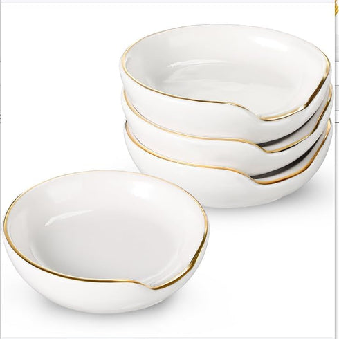 Boao 2.7 Inches Mini Ceramic Spoon Rests, Gold Rim Kitchen Spoon Holders for Cooking Season Soup