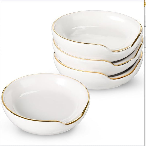 Boao 2.7 Inches Mini Ceramic Spoon Rests, Gold Rim Kitchen Spoon Holders for Cooking Season Soup