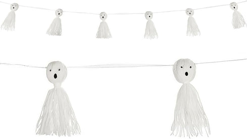 Yarn Ghosts with Googly Eyes Tassel Garland, 5" x 10.5" Halloween Decor for Parties & Homes (1 Count)