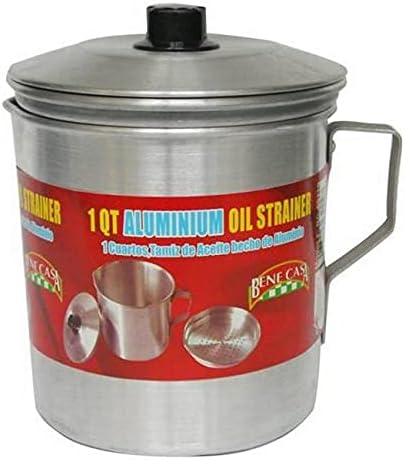 Bene Casa Fine Filter Aluminum Oil Strainer and Dispenser (1 Quart), Dishwasher Safe with Stay-tight Lid