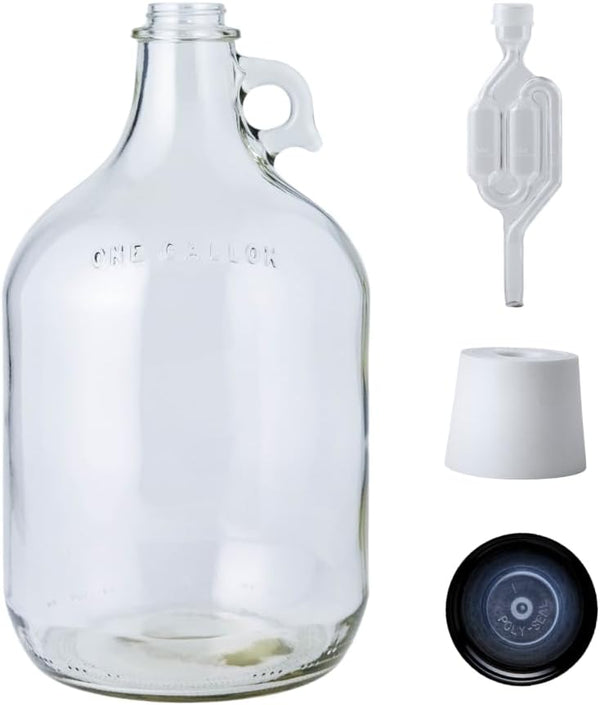 FastRack 1 gal Jug with Twin Bubble Airlock, Polyseal Lid, #6.5 Drilled Stopper