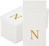 15.8 7.9 Inch 50 Luxenap X Linen-Feel Guest Towels, Lettered Hand Towels - Gold Letter 'N', Sans Serif Font, White