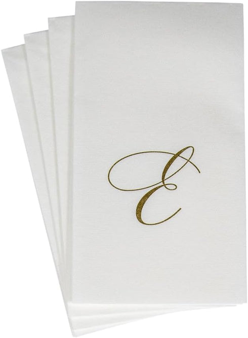 Caspari Pack of 24 White Pearl Paper Linen Guest Towels, Monogram Initial