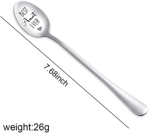 Birthday Gifts for Best Aunt Ever Spoon for Hot Tea Coffee Cocoa Spoons Great Aunt Thank You Appreciation Gifts for Women Auntie Aunty Anniversary Christmas Gift for Her Long Handle Engraved Spoon