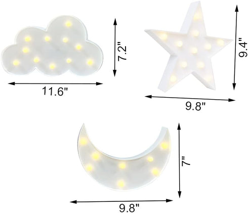 ZUOKEMY 3Pcs Decorative LED Crescent Moon Star Cloud Night Light Can Be Hung On The Wall ChildrenS Room Room Light