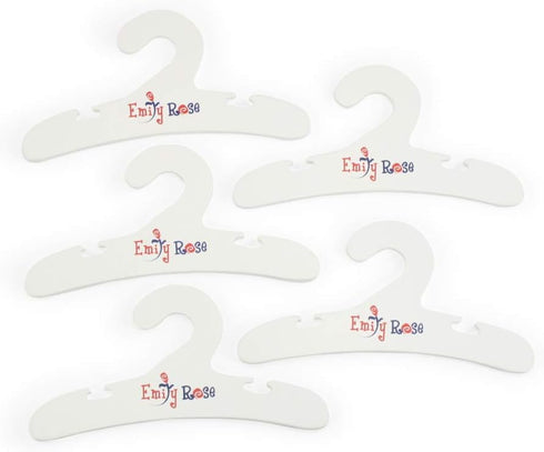 Emily Rose Value 5 Pack Painted White Wooden Doll Clothing Hangers - 18" for 16-inch - 18-inch Doll Clothes