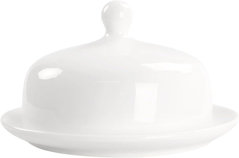 Porcelain Butter Dish with Lid for Countertop - Durable Butter Keeper for East and West Coast Butter (6 Inch Round)