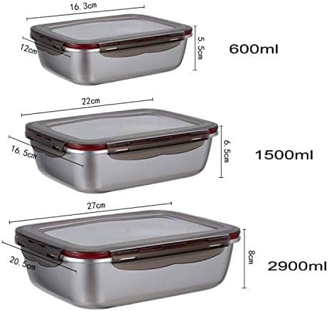 3 Pieces Stainless Steel Food Storage Container with Lids, Airtight Metal Containers for Freezer Fridge Oven,