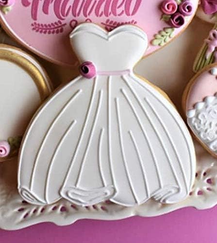 Ann Clark Wedding Cookie Cutters 5-Pc Set Made in the USA - Square Plaque, Wedding Cake, Dress, Diamond Ring, Double