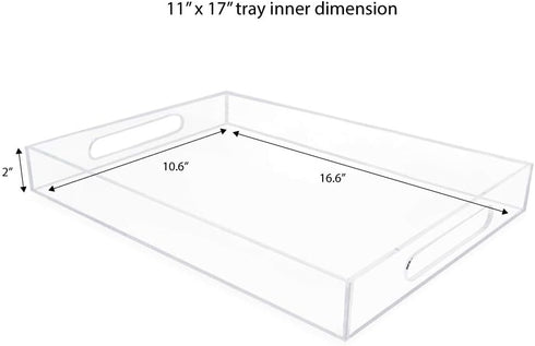 Isaac Jacobs Clear Acrylic Serving Tray (11x17) with Cutout Handles, Spill-Proof, Stackable Organizer