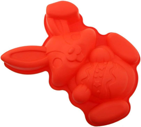 Non-stick Easter Bunny Silicone Cake Pan Mold for Baking, Rabbit Holding Egg