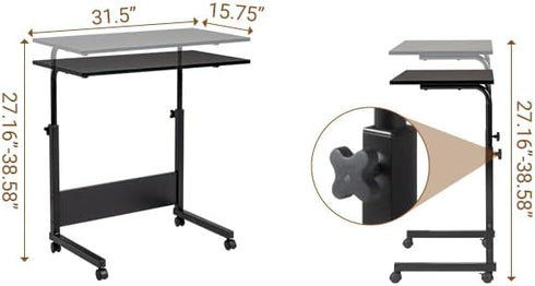 31.5 inch Karl home Mobile Side Table Computer Desk with Wheels Height Adjustable Rolling Potable Laptop Cart, C-Shaped