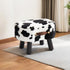 Small Footstool with Handle, Faux Fur Ottoman Foot Rest with Padded Seat, Curved Foot Stool with Wooden Legs, Portable