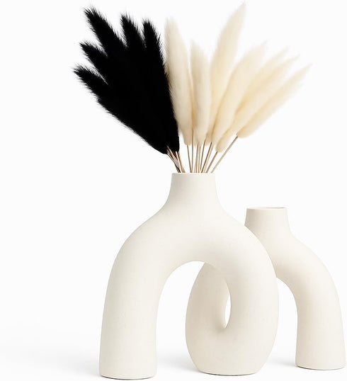 Jas & Jax Goods Cream White Decorative Vase Set - Modern Hug Donut Ceramic Vases by