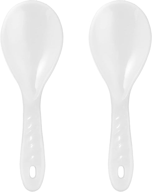 2PCS Plastic Rice Paddle Spoon, Non-Stick Rice Spatula, 7.87 Inch Rice Serving Spoon (White B)